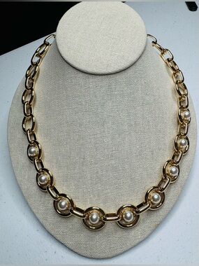 Gold Pearl Accent Link Necklace - Women Jewelry